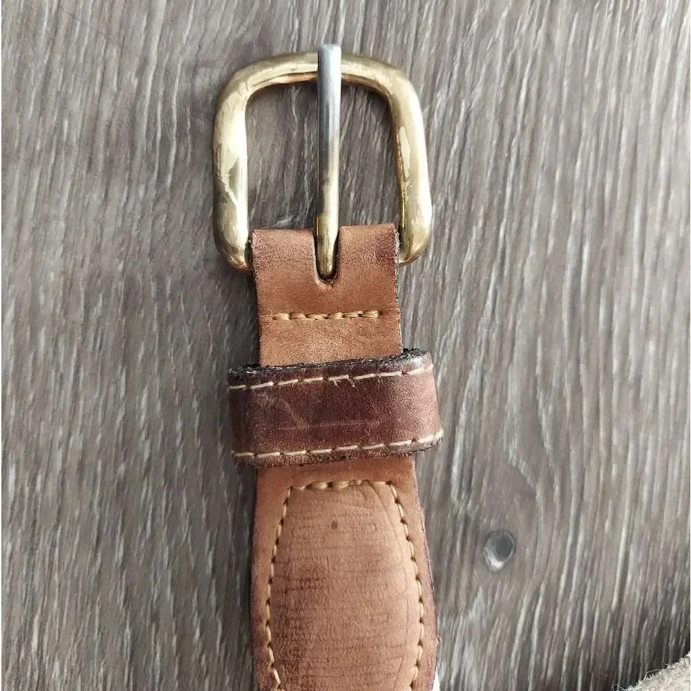 Zeppelin USA Made Leather on Canvas Fishing Hook Belt Solid Brass Buckle 38